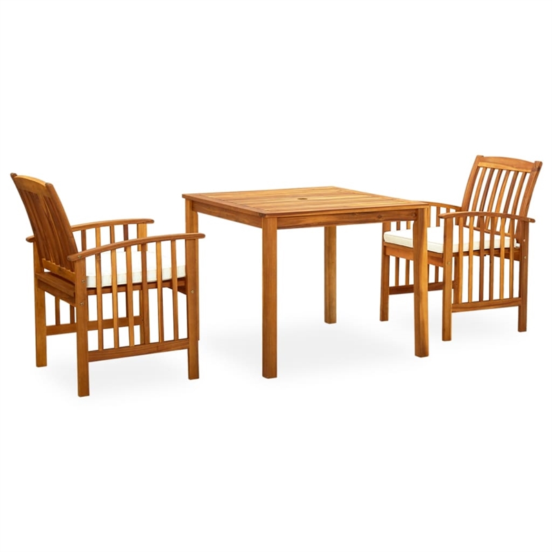 vidaXL Solid Acacia Wood Seats 2 Garden Dining Set in Brown