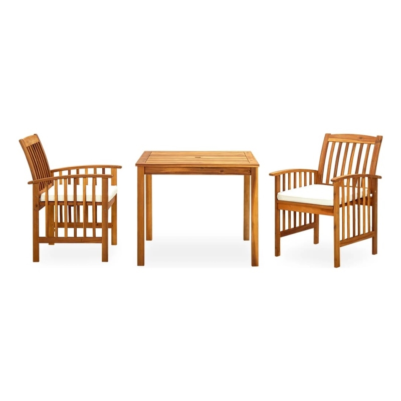 vidaXL Solid Acacia Wood Seats 2 Garden Dining Set in Brown