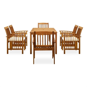 vidaXL Garden Dining Set Cream White Cushions/Natural Acacia Wood