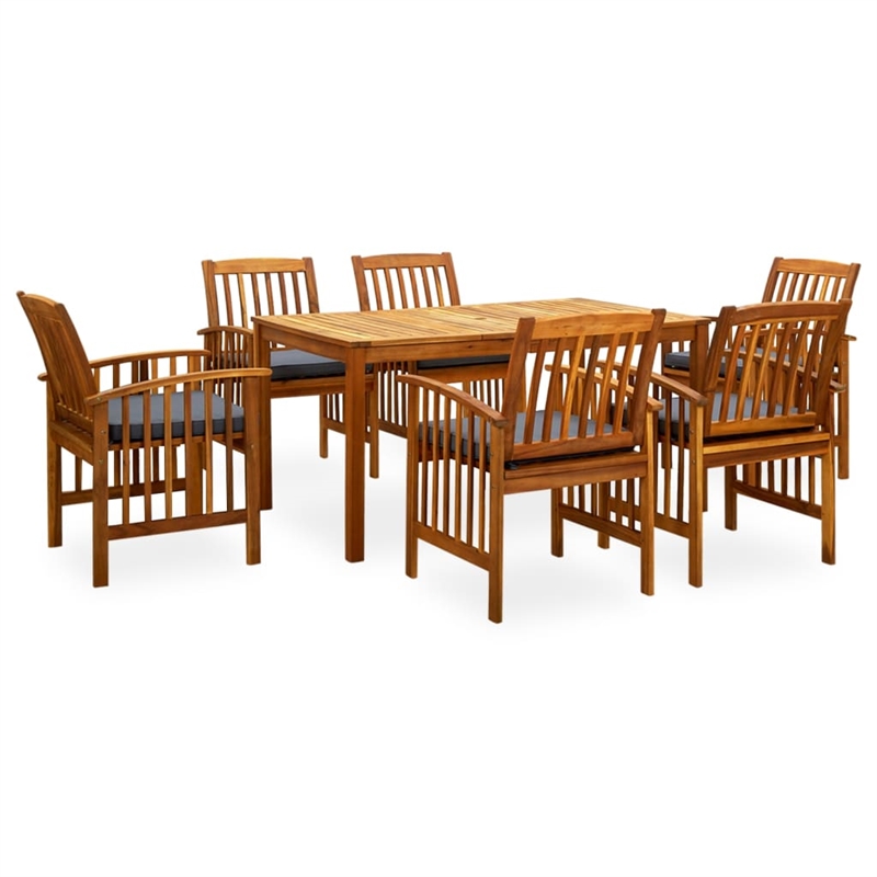 vidaXL Garden Dining Set Natural Wood Finish/Dark Gray Cushions