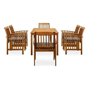 vidaXL Garden Dining Set Natural Wood Finish/Dark Gray Cushions