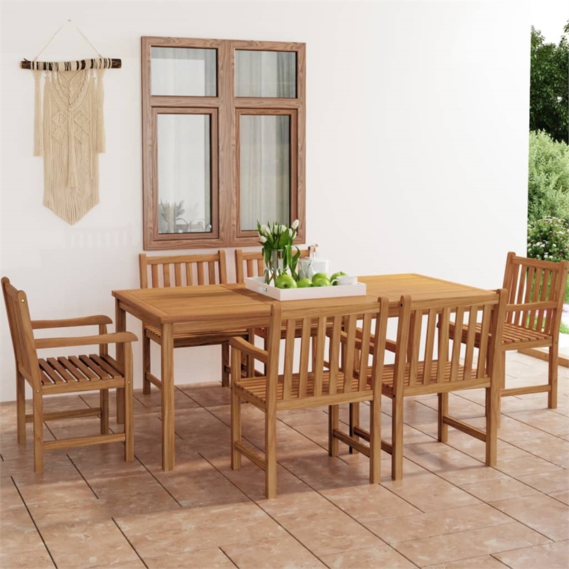 vidaXL Fine Sanded Teak Hardwood Large Garden Dining Set in Warm Teak