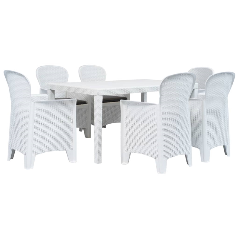 vidaXL 7 Piece Durable Outdoor Dining Set in White Plastic