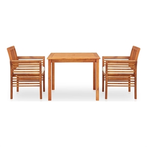 vidaXL Solid Acacia Wood 3 Piece Outdoor Dining Set in Brown Frame