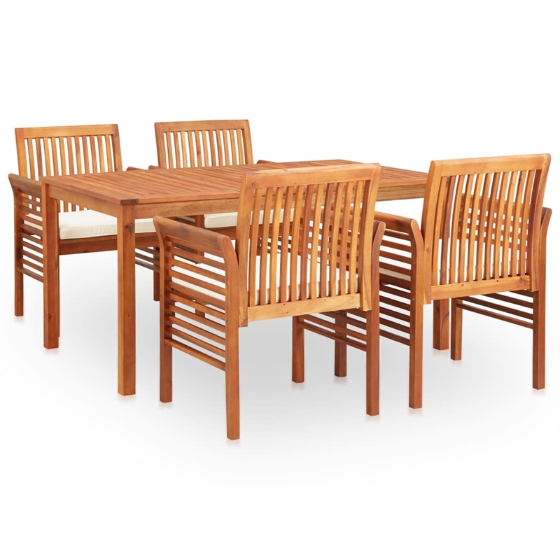vidaXL Solid Wood Acacia 5 Piece Durable Outdoor Dining Set in Brown
