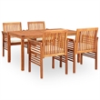 vidaXL Solid Wood Acacia 5 Piece Durable Outdoor Dining Set in Brown