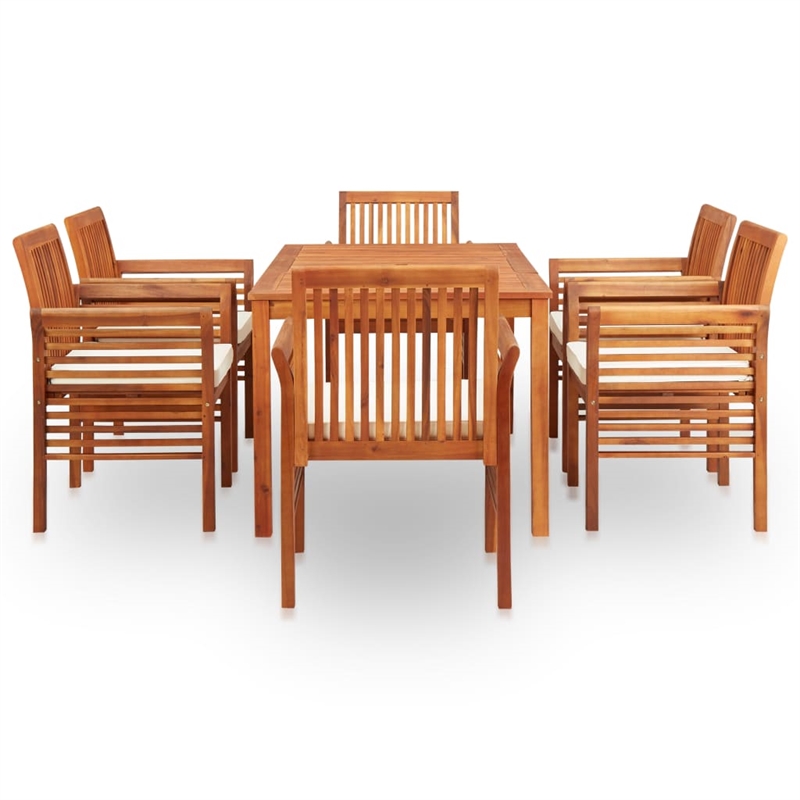 vidaXL Solid Acacia Wood Outdoor Dining Set in Brown Frame/Cream Cushions