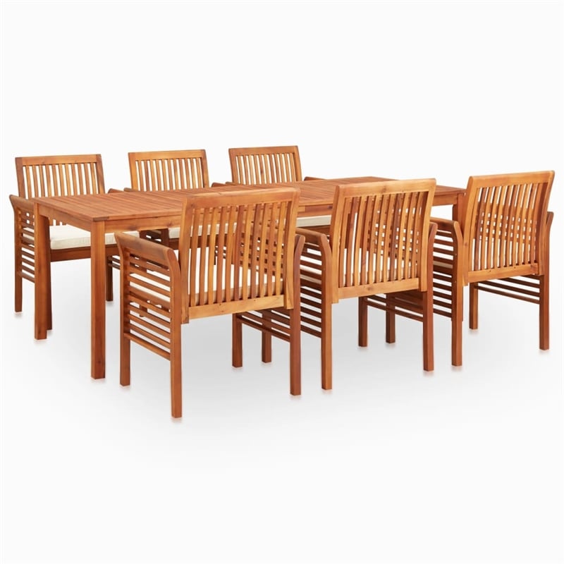 vidaXL Wood Acacia Large Outdoor Dining Set in Brown Frame/Cream Cushions