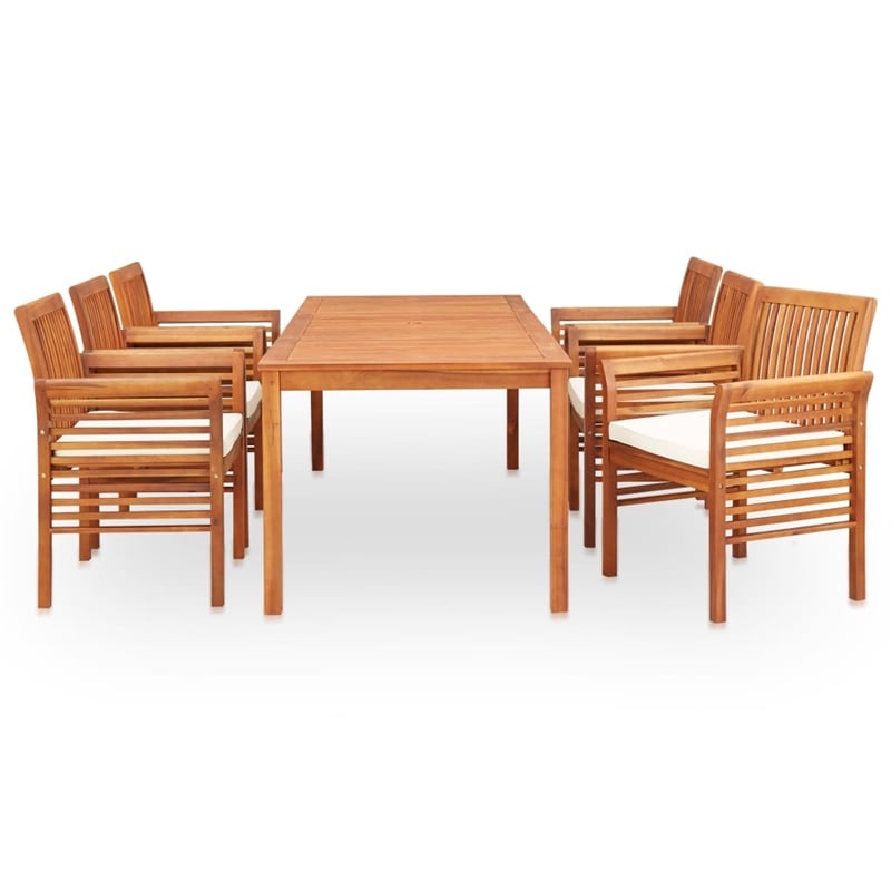 vidaXL Wood Acacia Large Outdoor Dining Set in Brown Frame/Cream Cushions