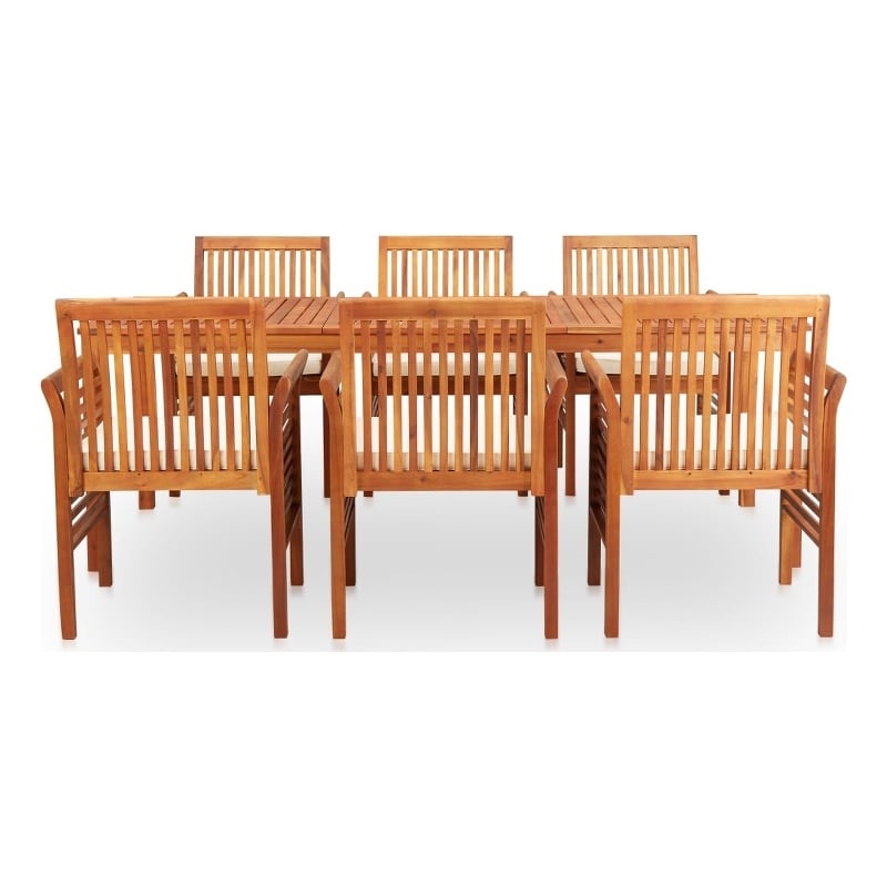 vidaXL Wood Acacia Large Outdoor Dining Set in Brown Frame/Cream Cushions