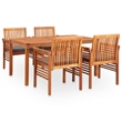 vidaXL Solid Wood Acacia Outdoor Dining Set in Brown Frame/Dark Gray Cushions