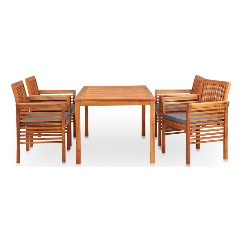 vidaXL Solid Wood Acacia Outdoor Dining Set in Brown Frame/Dark Gray Cushions