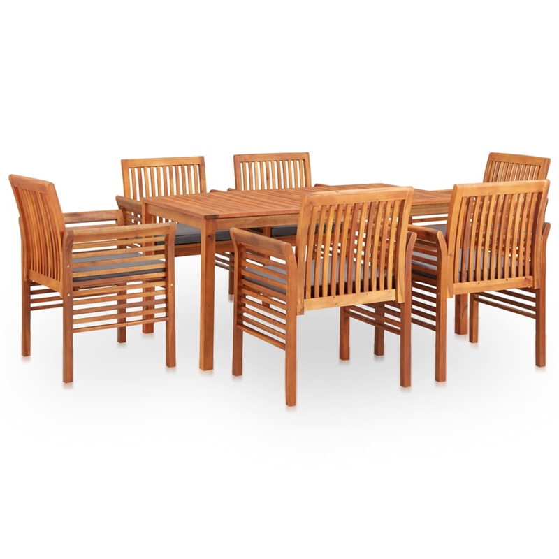 vidaXL Solid Acacia Wood 7-Piece Set Outdoor Dining Set in Brown Frame
