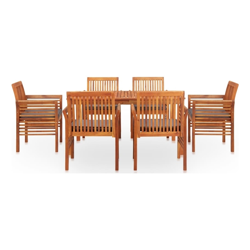 vidaXL Solid Acacia Wood 7-Piece Set Outdoor Dining Set in Brown Frame