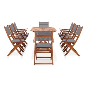 vidaXL Dining Set in Gray Solid Eucalyptus Wood and Textilene Large