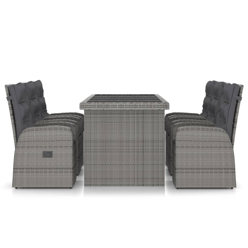 vidaXL Outdoor Dining Set in Gray Poly Rattan/Powder-Coated Steel/Glass