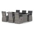 vidaXL Outdoor Dining Set in Gray Poly Rattan/Powder-Coated Steel/Glass