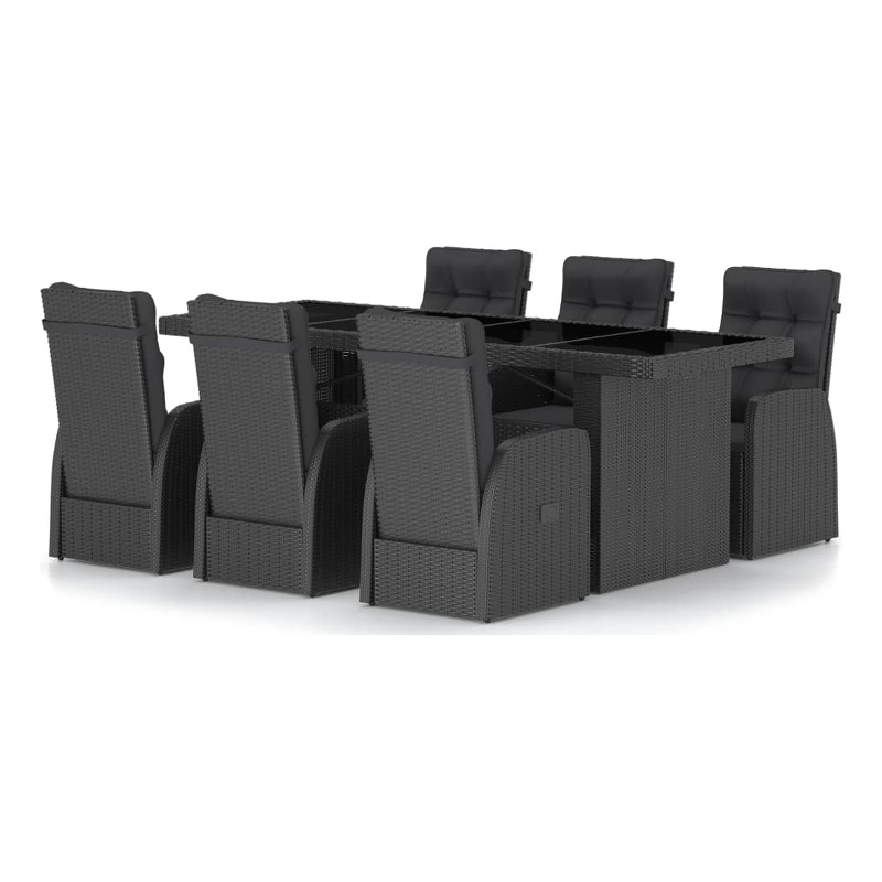 vidaXL Outdoor Dining Set in Black PE Rattan/Powder-Coated Steel/Glass