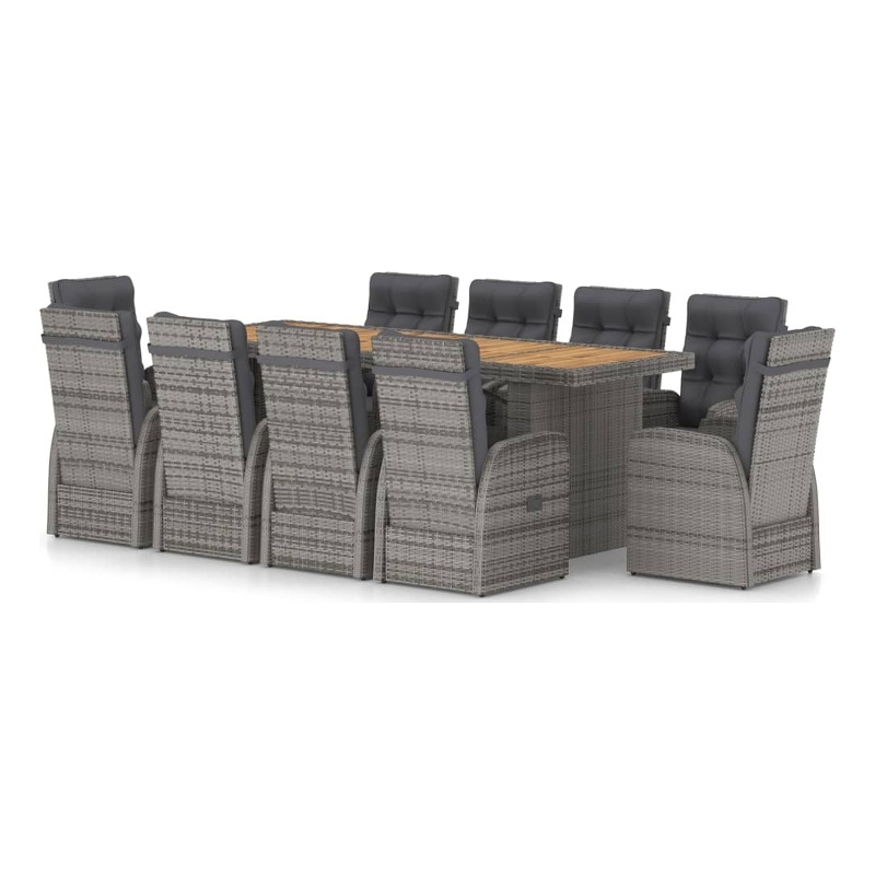 vidaXL Outdoor Dining Set in Gray PE Rattan Large Adjustable Armrests