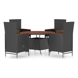 vidaXL Outdoor Dining Set in Black PE Rattan Medium Adjustable Armrests