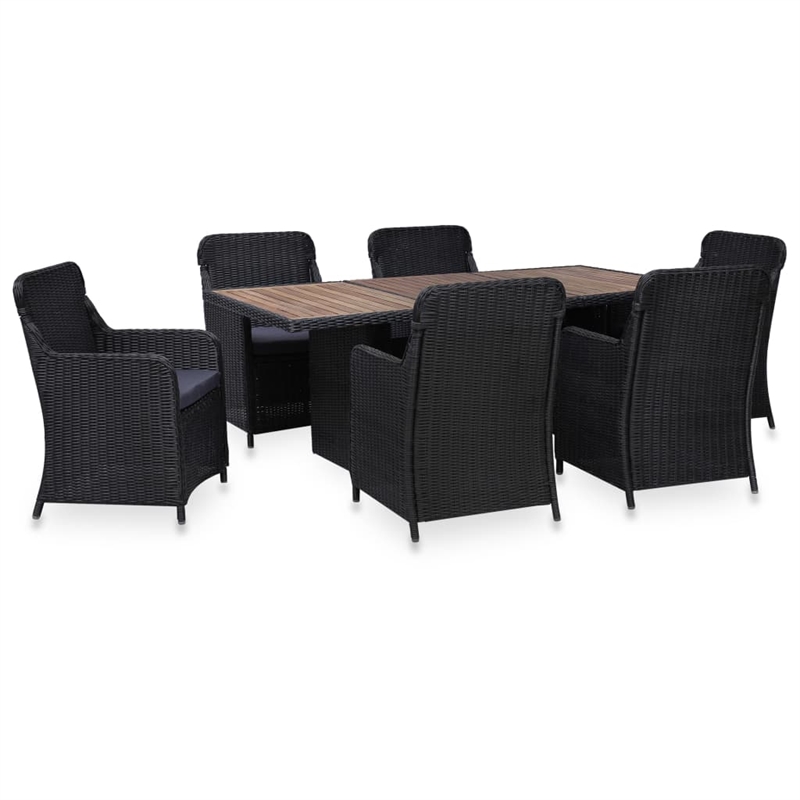 vidaXL Outdoor Dining Set in Black Poly Rattan Large Durable