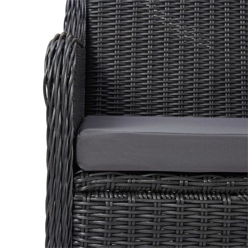 vidaXL Outdoor Dining Set in Black and Dark Gray Half Round Poly Rattan