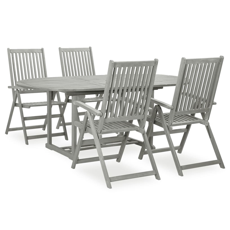 vidaXL Garden Dining Set in Gray Wash Solid Acacia Wood Large Foldable