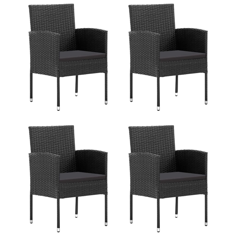 vidaXL PE Rattan/Steel/Glass/Polyester Garden Dining Set in Black
