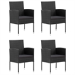 vidaXL PE Rattan/Steel/Glass/Polyester Garden Dining Set in Black