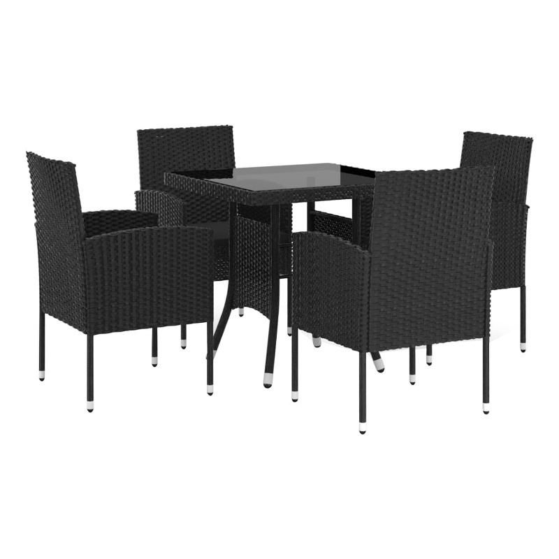 vidaXL PE Rattan/Steel/Glass/Polyester Garden Dining Set in Black