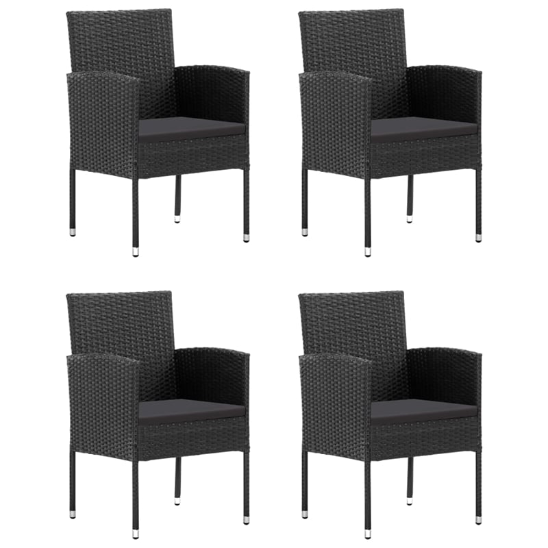 vidaXL PE Rattan/Steel/Glass/Polyester Medium Garden Dining Set in Black