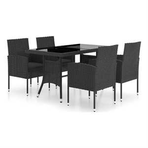 vidaXL PE Rattan/Steel/Glass/Polyester Medium Garden Dining Set in Black