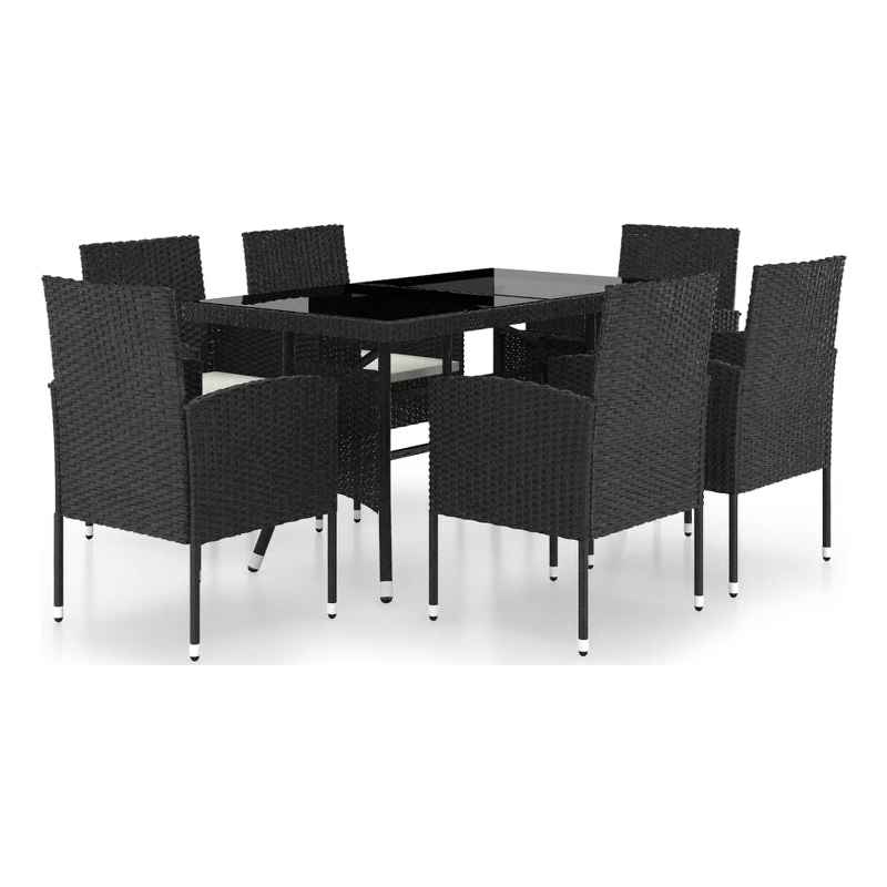 vidaXL PE Rattan/Steel/Glass/Polyester Large Garden Dining Set in Black