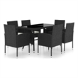 vidaXL PE Rattan/Steel/Glass/Polyester Large Garden Dining Set in Black