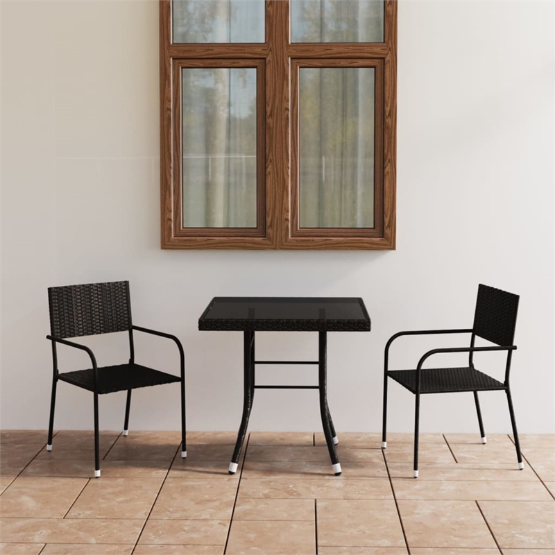 vidaXL PE Rattan/Powder-Coated Steel/Glass Garden Dining Set in Black