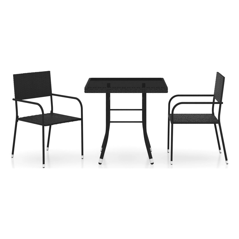 vidaXL PE Rattan/Powder-Coated Steel/Glass Garden Dining Set in Black