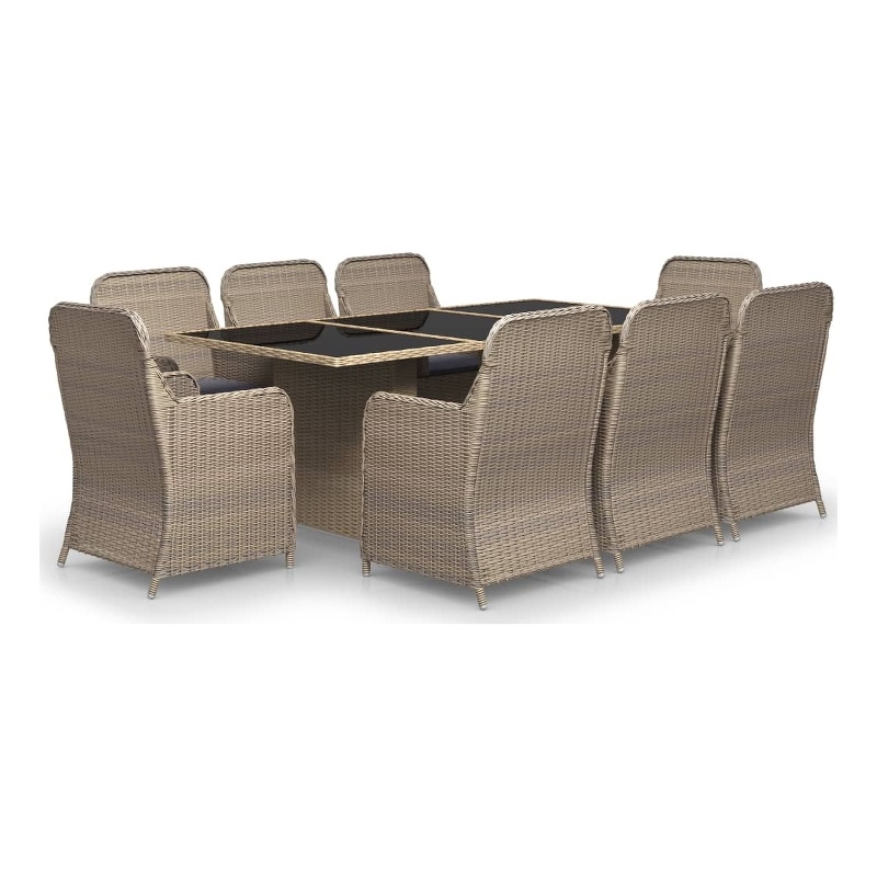 vidaXL Dining Set in Brown and Dark Gray PE Rattan/Glass/Powder-Coated Steel