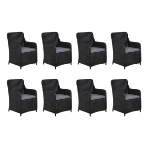 vidaXL Dining Set in Black PE Rattan/Solid Acacia Wood/Powder-Coated Steel