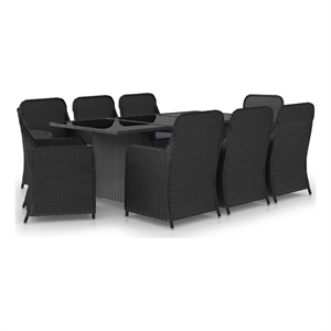vidaXL Dining Set in Black PE Rattan/Glass/Powder-Coated Steel Large