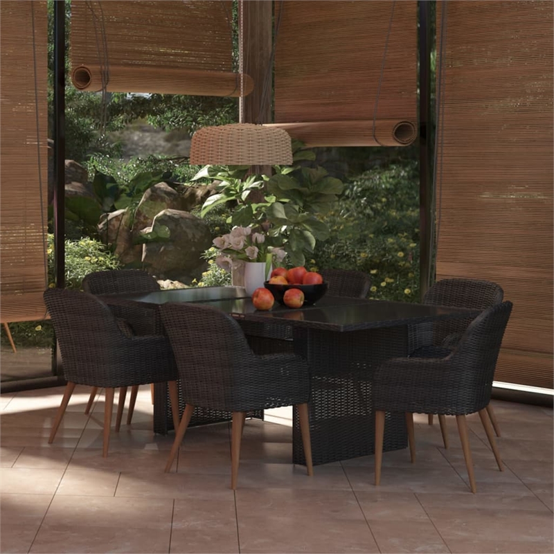 vidaXL 7 Piece Patio Dining Set Poly Rattan in Black