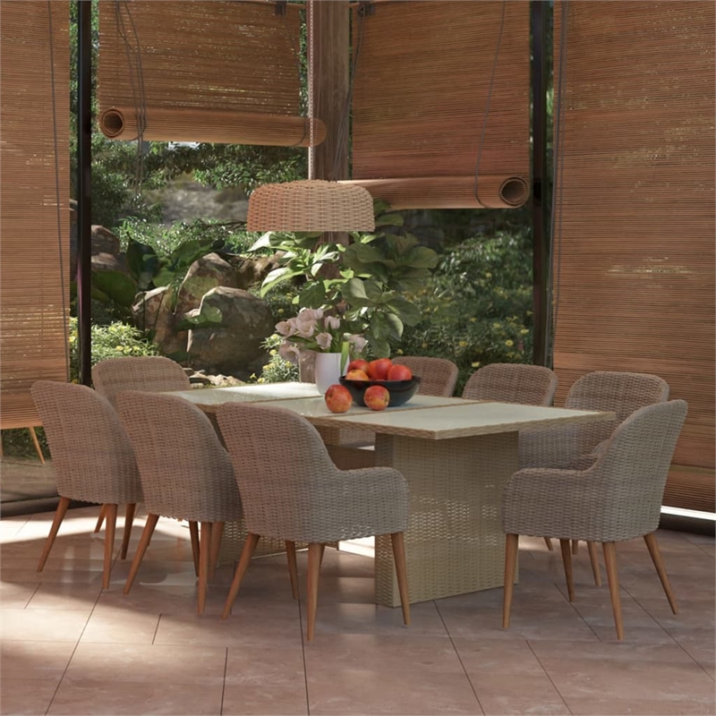 vidaXL Dining Set in Brown PE Rattan Large Removable Covers