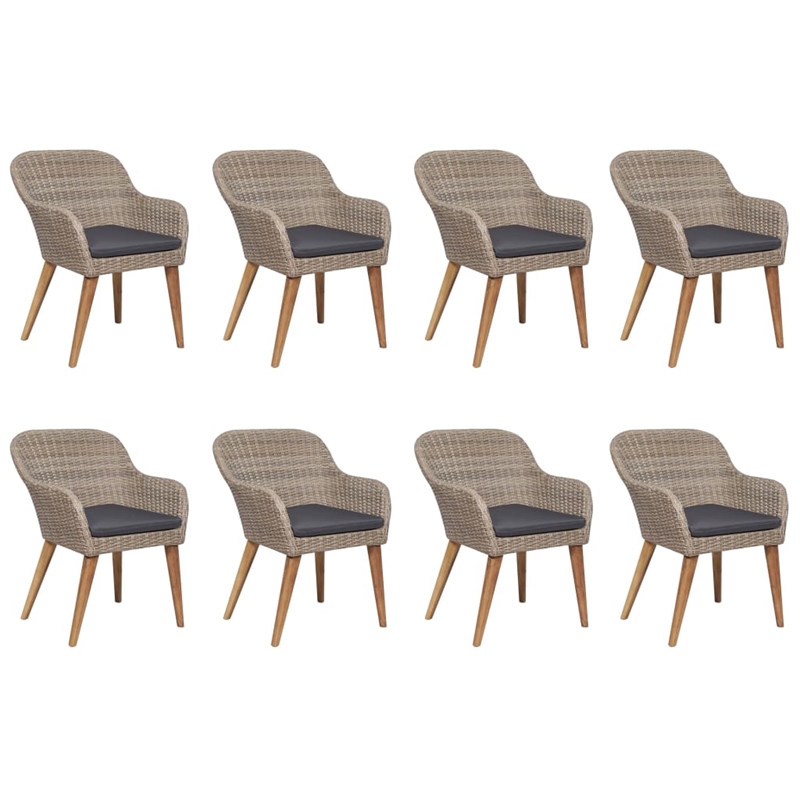 vidaXL Dining Set in Brown PE Rattan Large Removable Covers