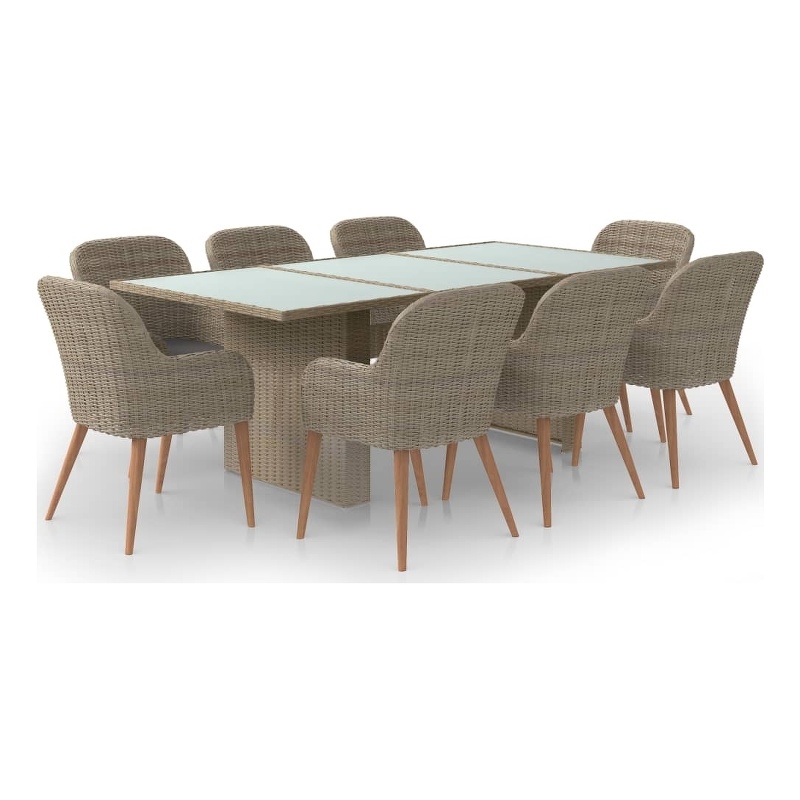 vidaXL Dining Set in Brown PE Rattan Large Removable Covers