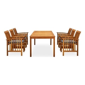 vidaXL Garden Dining Set in Dark Gray Cushions and Natural Wood