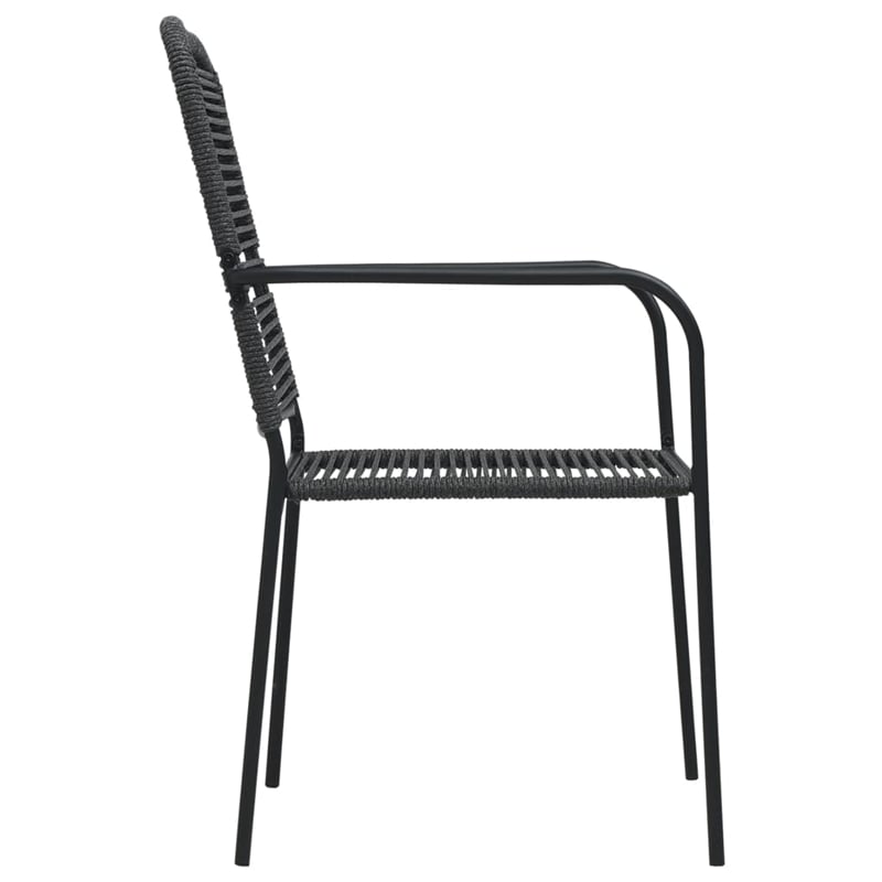 vidaXL Cotton Rope/Powder-Coated Steel/Tempered Glass Dining Set in Black