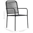 vidaXL Cotton Rope/Powder-Coated Steel/Tempered Glass Dining Set in Black