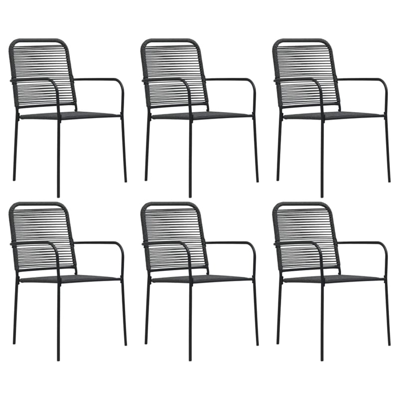 vidaXL Cotton Rope/Powder-Coated Steel/Tempered Glass Dining Set in Black