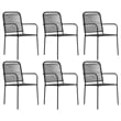 vidaXL Cotton Rope/Powder-Coated Steel/Tempered Glass Dining Set in Black