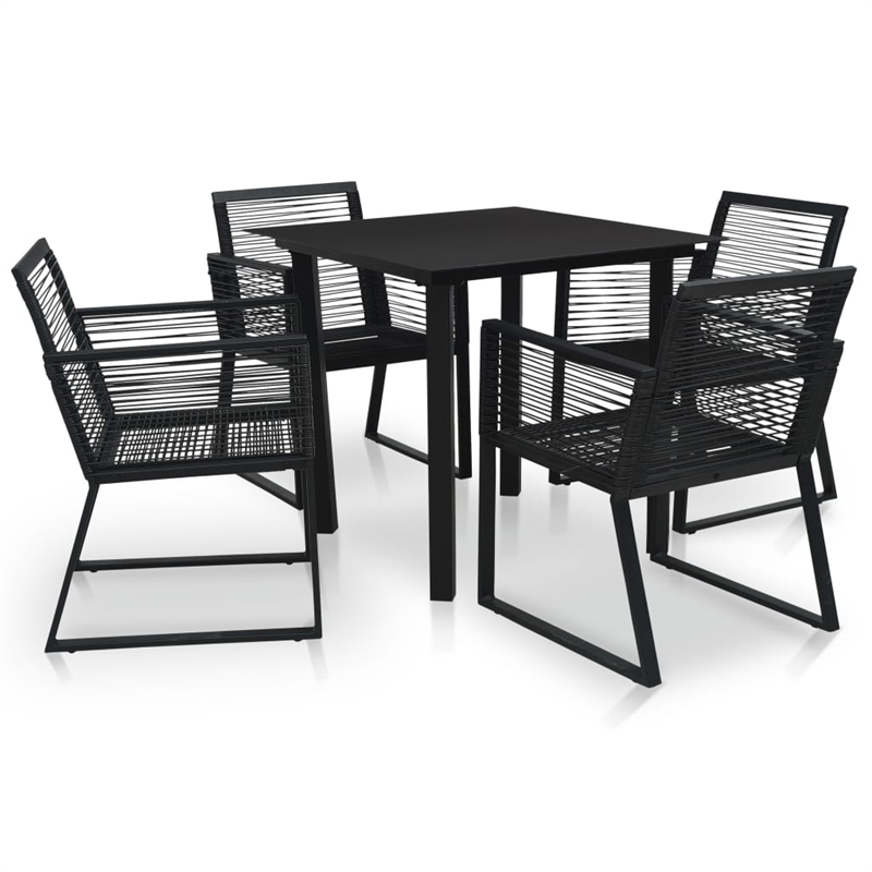 vidaXL PVC Rattan/Powder-Coated Steel/Glass Dining Set in Black