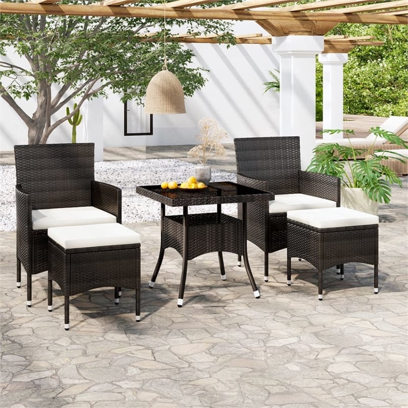 vidaXL Garden Dining Set in Black Poly Rattan Small Breathable Design